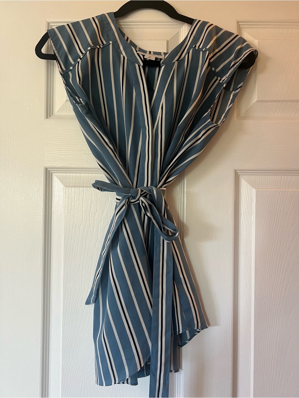 Motherhood Blue and White Striped Asymmetrical Tie-Waist Maternity Tunic Blouse
